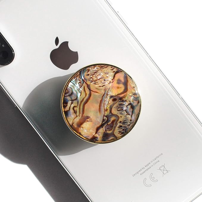 OnTheGrip Cute Natural Seashell Design Round Shape Collapsible Mobile Phone Grip Stand Holder for Smartphone Tablet Cell Phone Accessory (Leopard)