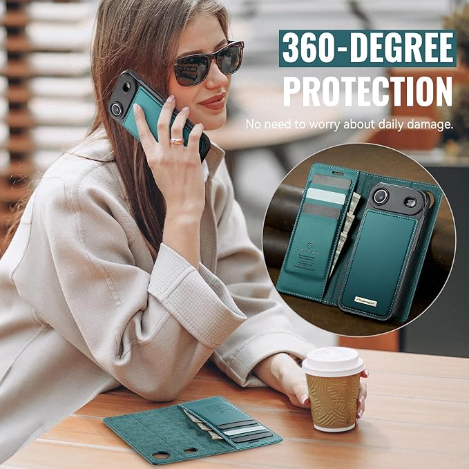 PlusnapX Wallet Case for iPhone Air Compatible with Magsafe, 2-in-1 PU Leather Flip RFID Blocking Card Holder Stand ShockAirof Magnetic Detachable Cover for iPhone 17 Air Case 6.5", Bluegreen
