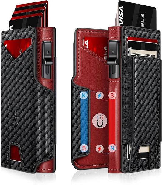 Wallet for Men Wallet with Slim Pop Up Card Holder 9-13 Cards, Bifold Minimalist Smart Wallet RFID Blocking Credit Card Holder with ID Window & Stretchable Cash Slot Compact Metal Aluminum Card Case