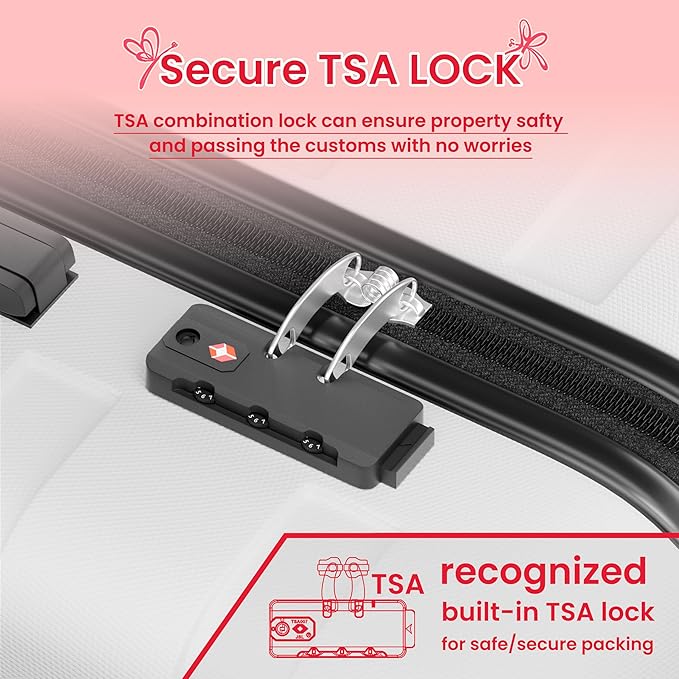 AnyZip Luggage Sets 3 Piece Hardshell Suitcase Set PC ABS Lightweight Travel Suitcases with 4 Double Spinner Wheels TSA Lock 20 24 28 Inch White