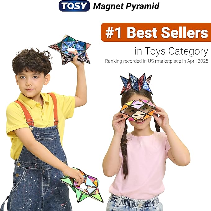 TOSY Magnet Pyramid Stone - 1 Cube Transforms into 1 Billion Shapes, 14 pcs (12 Puzzle pcs and 2 Spinners), 243 Rare Earth Magnets, Christmas Stocking Stuffers Gift for Kids, Creative Puzzle STEM Toy