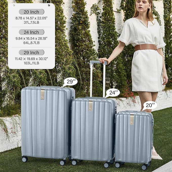 Hanke Hardshell Luggage Sets 3 Piece Extra Large Suitcases with Lock,28 Inch Luggage with Spinner Wheels, PC Travel Suitcase for Women Men 20 24 29Inch,Grey