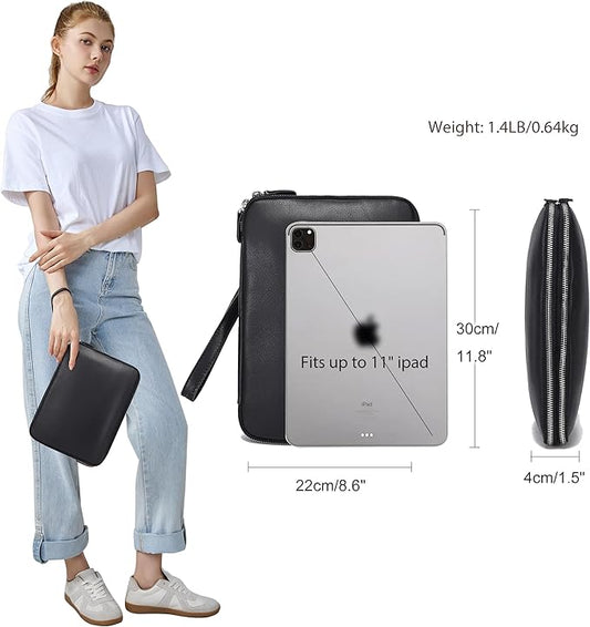 LANNSYNE Full Grain Leather Travel Cable Accessories Bag, Electronic Organizer Carry Case Double Layer Storage Case for Cables, Charger, Phone, Power Bank