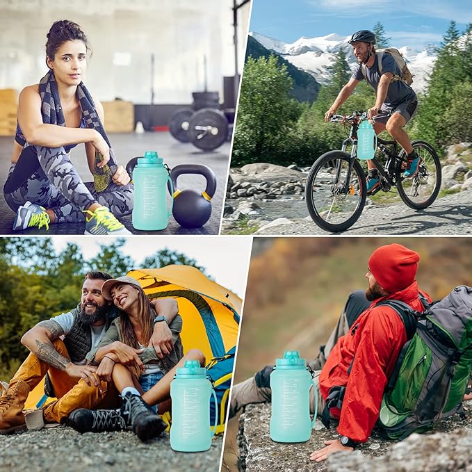 Collapsible Water Bottles, 2L/64OZ travel water bottle Bottle with Straw, Half Gallon Large Water Bottle for Travel Outdoor Sports Runing Fitness Yoga (Upgraded Snow Cyan)