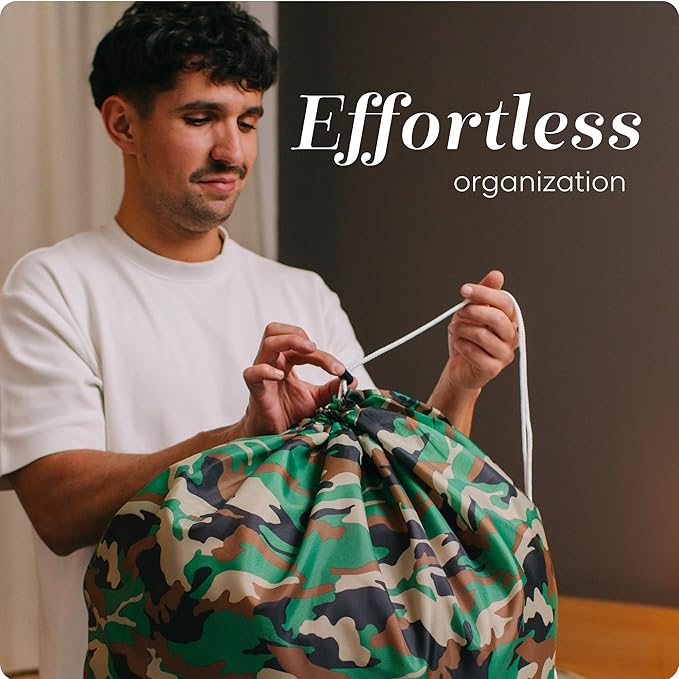 Nylon Laundry Bag - Locking Drawstring Closure and Machine Washable. These Large Bags will Fit a Laundry Basket or Hamper and Strong Enough to Carry up to Three Loads of Clothes. (Camouflage)