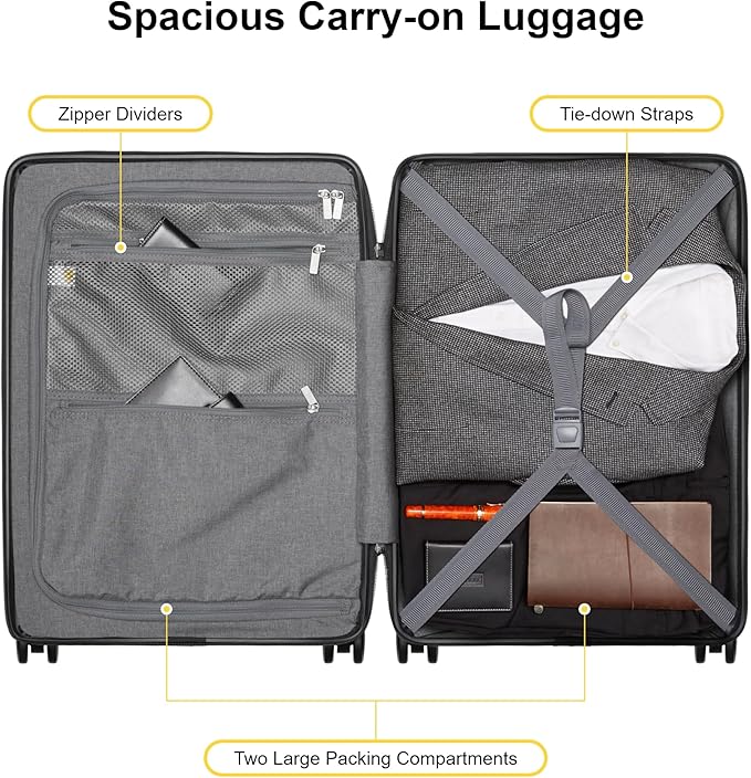 LEVEL8 Carry On Luggage with Compartment, 20 Inch Lightweight Hard Shell Rolling Suitcase with Wheels Airline Approved with Front Pocket, Double Tsa Locks, Navy Blue