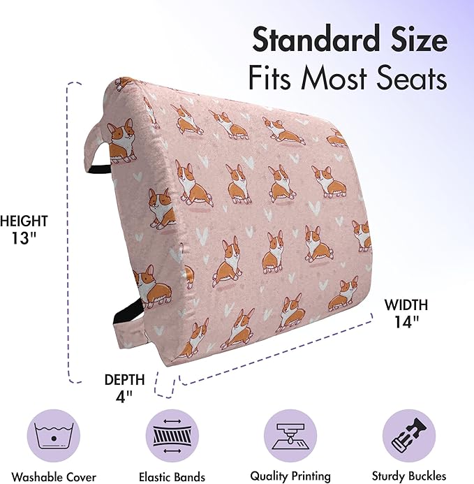 Ambesonne Dog Lover Lumbar Back Support Pillow, Little Corgi Jumping Running and Standing Cartoon Hearts Background, High Density Foam for Office Chairs Car Seats, 14" x 13", Coral Orange White