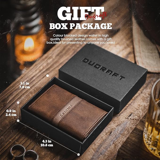 DUGRAFT Mens Wallet for Max.11 Cards with Pop Up Credit Card Ejector Case RFID Blocking, Bills/Cash Compartment and ID Window, Giftbox Packed, Brown