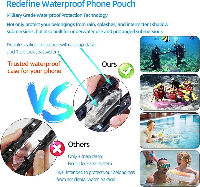 AiRunTech Waterproof Fanny Pack,Waterproof Phone Pouch for iPhone 16 15 14 13 12 11 Pro Max,IPX8 Dry Bag for Snorkeling Beach Cruise Kayaking Pool Swimming(Two Phone Cases+Two Waist Bags Set)
