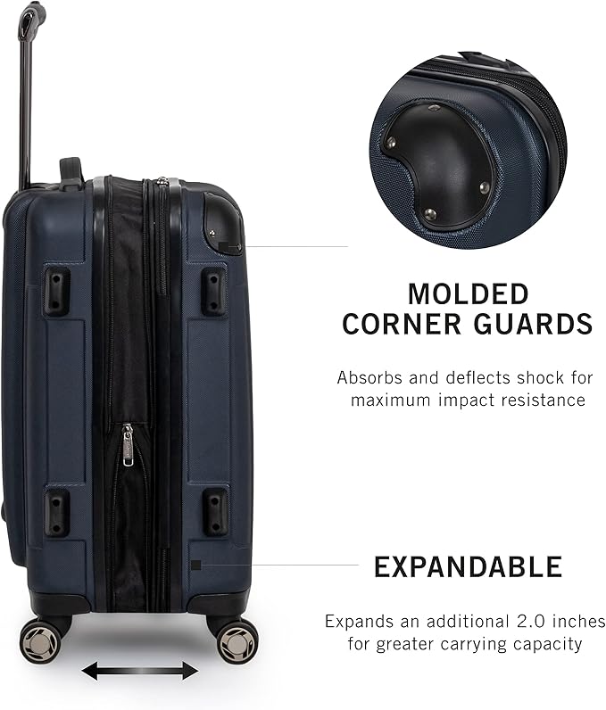 Kenneth Cole REACTION Renegade Luggage Expandable 8-Wheel Spinner Lightweight Hardside Suitcase, Navy Blue, 20-Inch Carry On