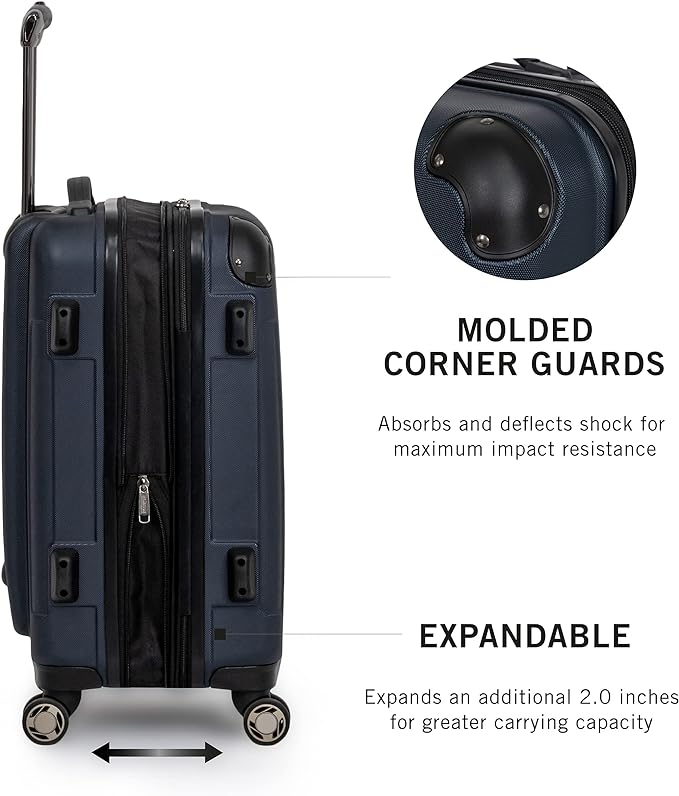 Kenneth Cole REACTION Renegade Luggage Expandable 8-Wheel Spinner Lightweight Hardside Suitcase, Navy Blue, 3-Piece Set (20"/24"/28")