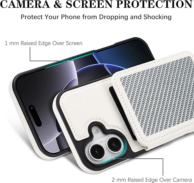 GUERNICA for iPhone 17 (6.1") Case Wallet with Card Holder, RFID Blocking Leather Protection, Shockproof Women Men Phone Case for Apple 17, A - Silver White