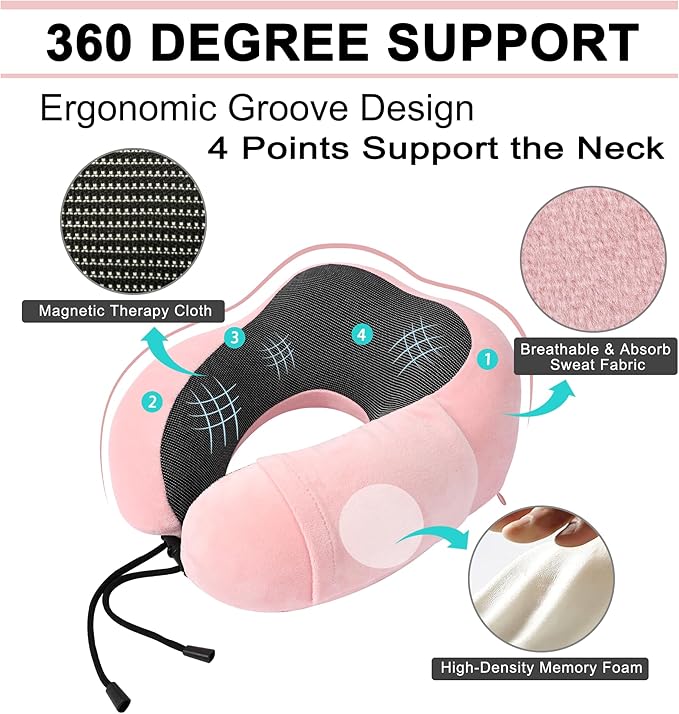 Travel Pillow and Blanket Set Neck Pillows Travel Essentials with Sleep Mask for Airplane Car Memory Foam Pink