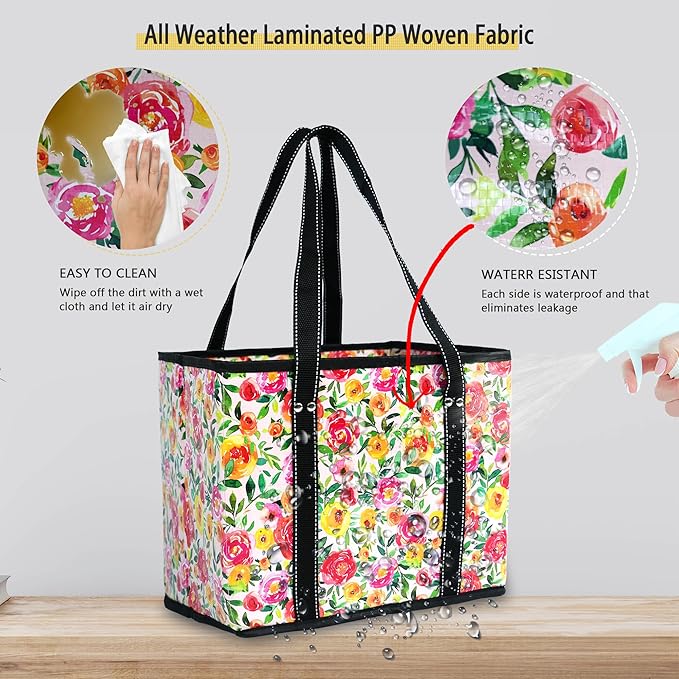 BeeGreen Large Waterproof Reusable Bags Christmas Heavy Duty Shopping Tote for Groceries Pool Gift with Webbing Handles