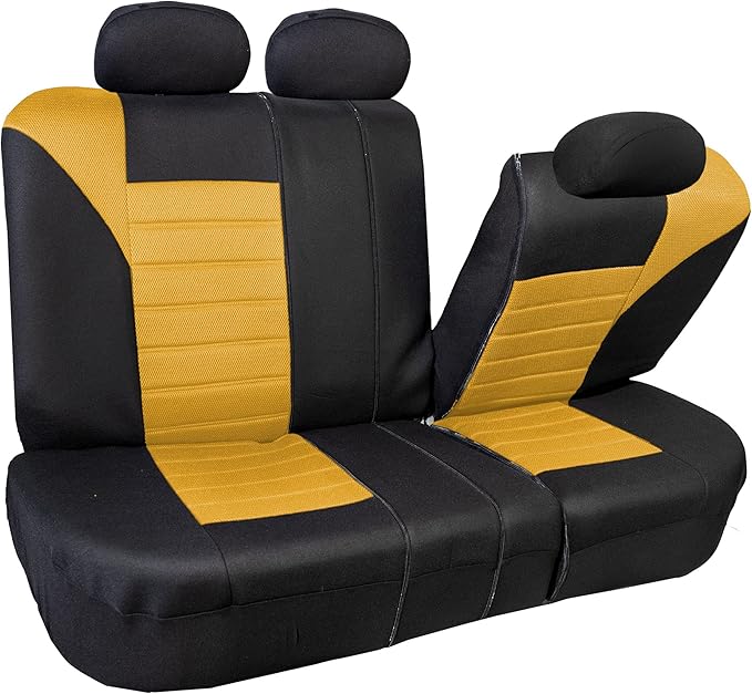 FH Group Automotive Car Seat Covers Rear Set Premium 3D Air Mesh Seat Covers, Airbag Compatible and Split Bench Cover Universal Fit Interior Accessories for Cars Trucks and SUVs - Yellow