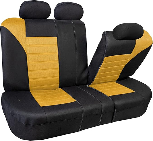 FH Group Automotive Car Seat Covers Rear Set Premium 3D Air Mesh Seat Covers, Airbag Compatible and Split Bench Cover Universal Fit Interior Accessories for Cars Trucks and SUVs - Yellow
