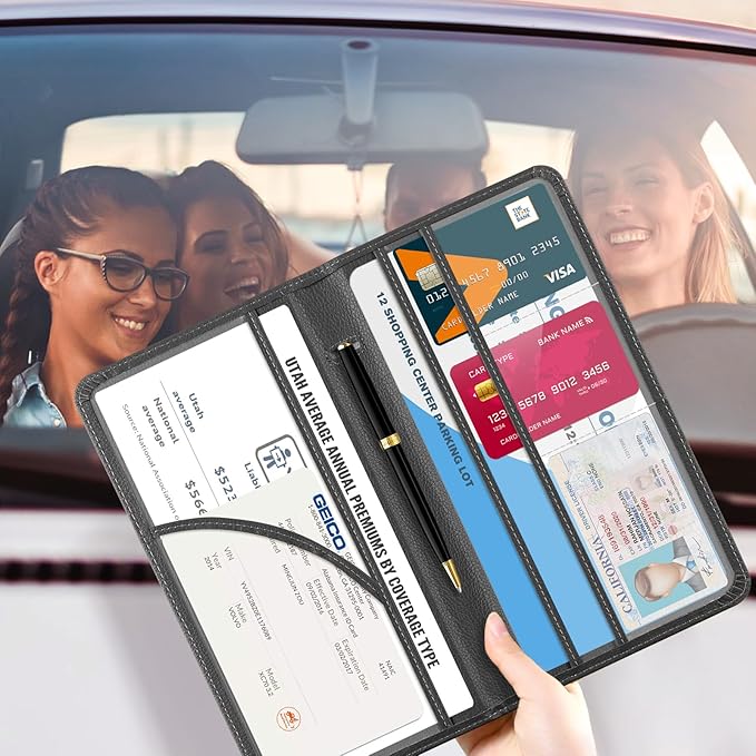 CoBak Car Registration and Insurance Holder - Vehicle Glove Box Car Organizer,Auto Truck Comparment Accessories Case with Magnetic Closure for Essential Document,Driver License,Cards