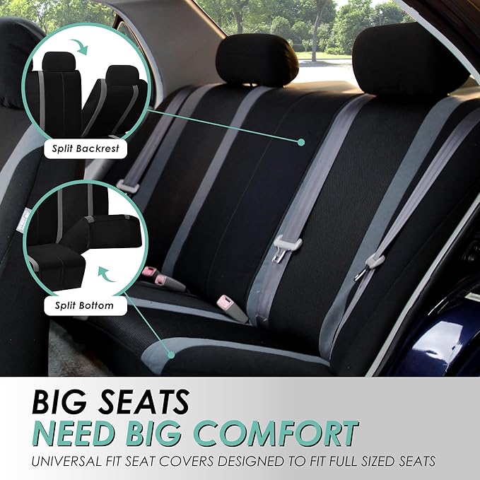 FH Group Car Seat Cover for Back Seat Premium 3D Air Mesh Gray Seat Cover Universal Fit Rear Seat Cover Split Bench Car Seat Protector for Dogs and Kids, Car Interior Accessories for SUV Sedan Van