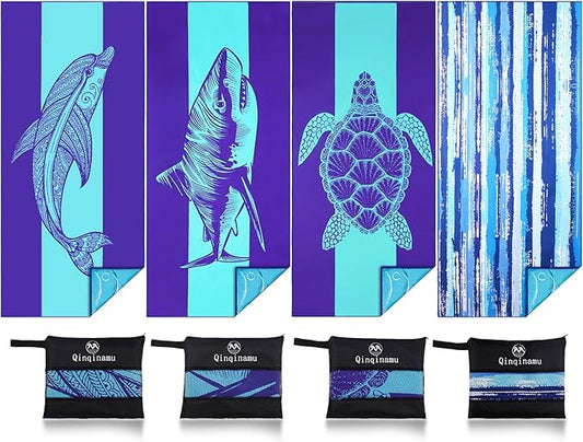 4 Pack Microfiber Oversized Lightweight Beach Towel 71"x32" XL Extra Large Thin Sand Free Towels Travel Swim Pool Yoga Gym Camping for Adults Beach Essentials Accessories Vacation Gift