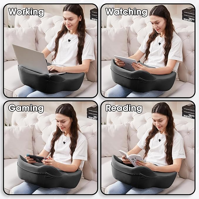 Lap Desk, Reading Pillow, Laptop Pillow for Lap, Portlands Portable Desk Pad for Bed, Couch, Car (Black)