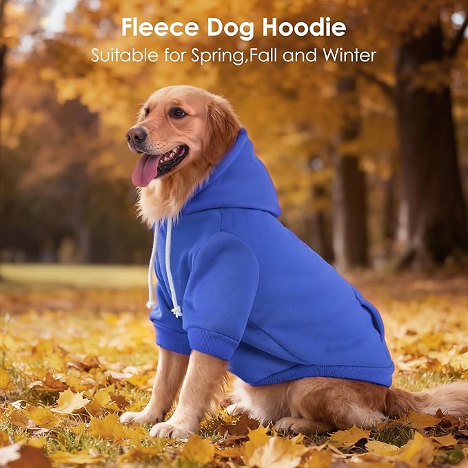 BAOBICUTE Dog Basic Hoodie Soft Dog Clothes Cold Weather Sweaters for Medium Large Dogs Cozy Fabric Warm Sweatshirt with Leash Hole (Blue, M (Back: 16.54",Chest: 22.05", Neck: 16.54"))