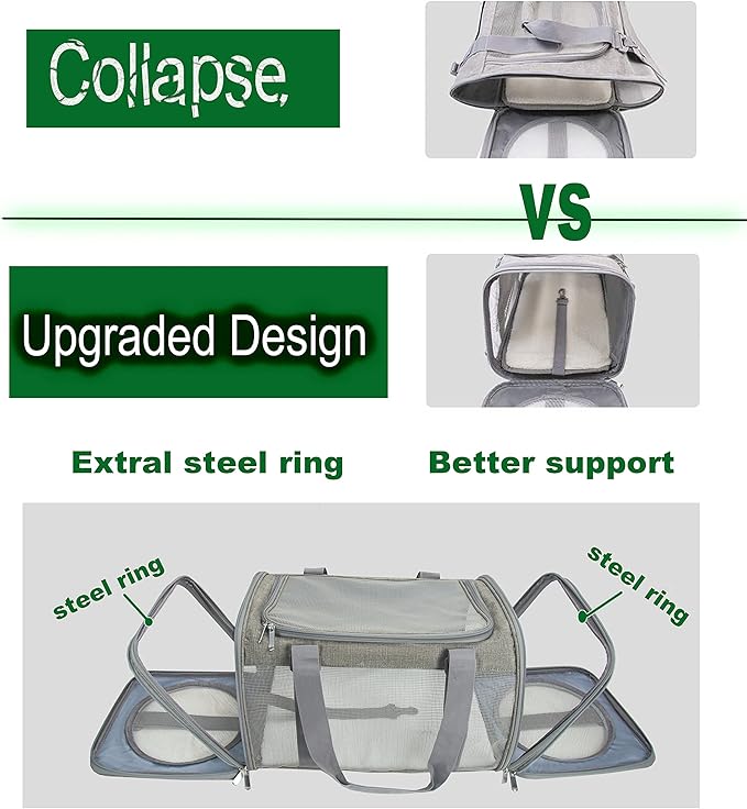 Soft-Sided Pet Carrier for Cats Small Dogs of 15 Lbs Medium Grey