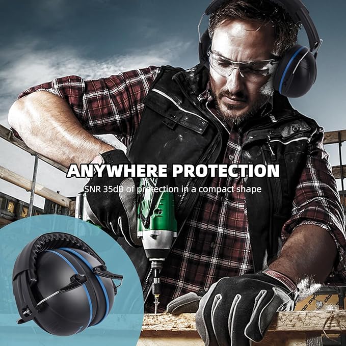 Noise Cancelling Ear muffs for Shooting Ear Protection, SNR 35dB Noise Reduction Headphones for Adult Kids Autism, Adjustable Sound proof Hearing Protection for Shooting Mowing Construction(Blue)