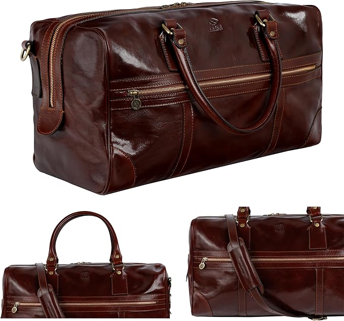 Time Resistance Leather Travel Bag - Duffel Weekender Bag (Brown)