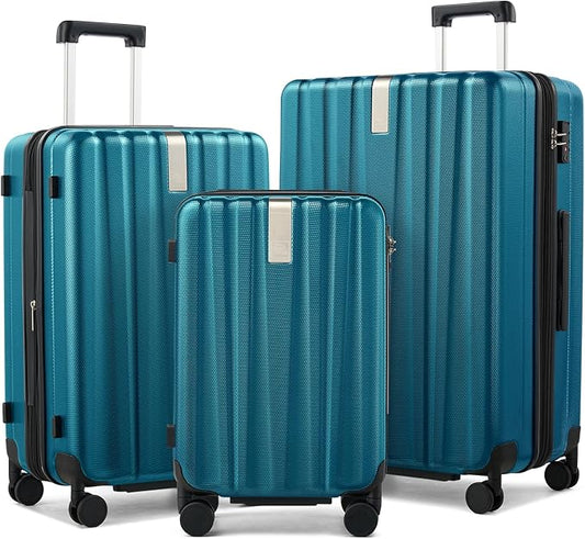 Hanke Expandable Hardshell Luggage Sets 3 Piece Extra Large Suitcases with Lock,28 Inch Luggage with Spinner Wheels, PC Travel Suitcase for Women Men 20 24 29Inch,Caribbean Blue