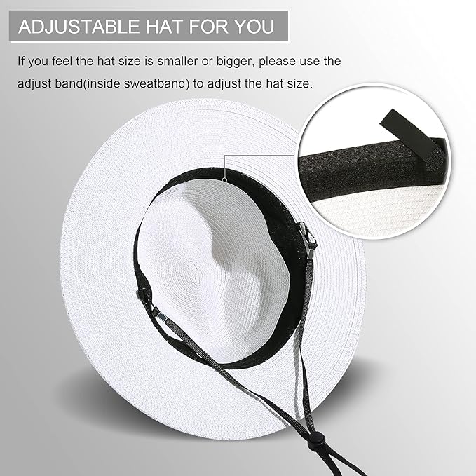 Lanzom Women Wide Brim Straw Panama Roll up Hat Fedora Beach Sun Hat UPF50+