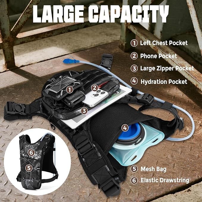 Hydration Vest with 2L Water Bladder for Men and Women,Lightweight Adjustable Hydration Backpack,Reflective Running Vest Chest Bag for Climbing Cycling Hiking