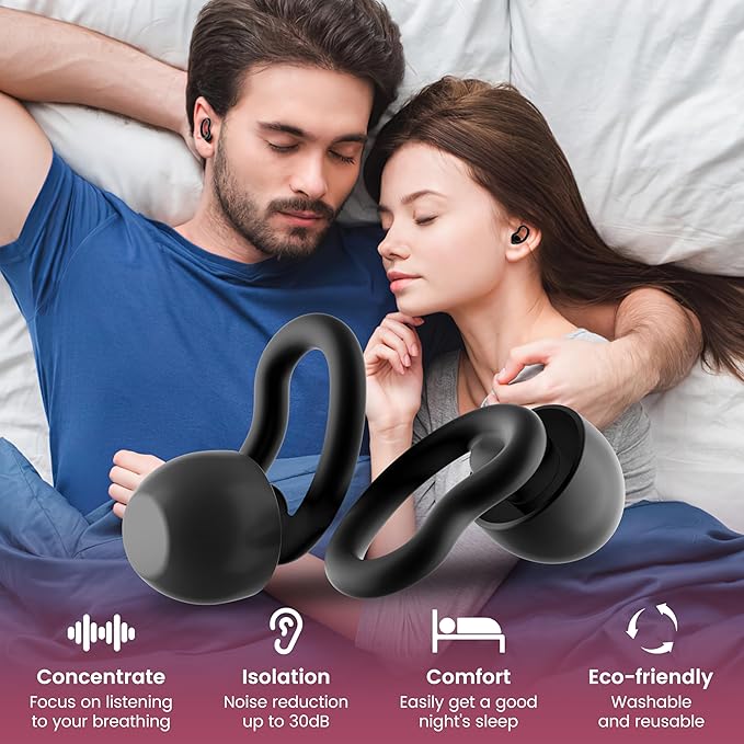 Noise Cancelling Ear Plugs for Sleeping - 2 Pairs Reusable Soft Silicone Noise Block Earplugs for Sound Proof, 30db Noise Reduction Earplug for Sleep, Snoring Blocking, Concert