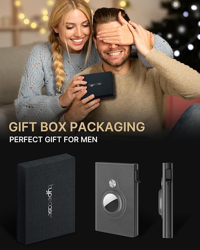 typecase Mens Wallet Card Holder for AirTag: Leather Smart Wallet for Men Compatible with Apple Air Tag, RFID Blocking, Slim, Minimalist - 14 Card Capacity | ID Window | Cash Slot (Grey)