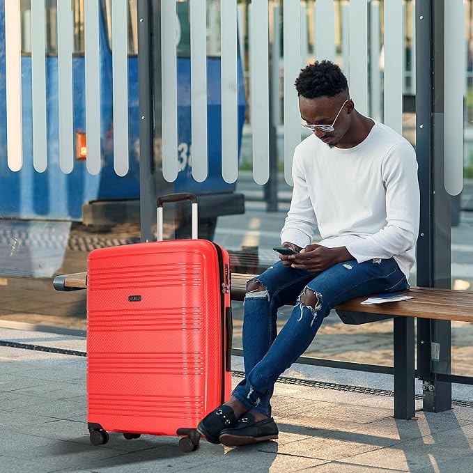 GinzaTravel 20 Inch Carry on Luggage 22x14x9 Airline Approved Hardside Suitcase with Spinner Wheels TSA Lock, 20-Inch, Red