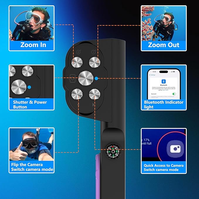 ShellBox Case Bluetooth Diving Phone Cover Housing – IP68 Waterproof 50FT/15M, Universal Fit with iPhone/Samsung/Android – Underwater Filming Photo Video for Snorkeling, Scuba Swimming, Black Purple