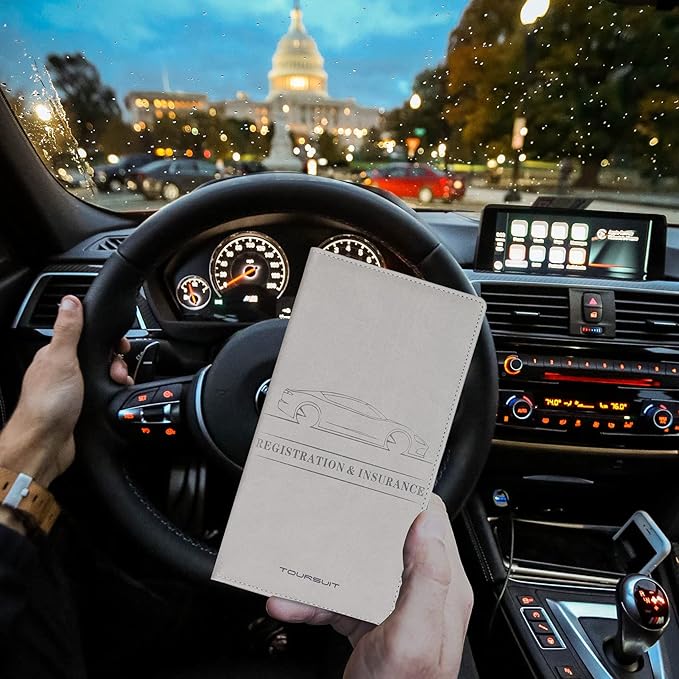 TOURSUIT Car Registration and Insurance Card Holder, Vehicle License Document Glove Box Compartment Organizer, Interior Car Accessories for Women Men Teens (Grey)