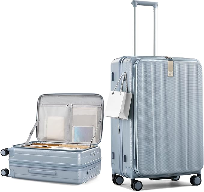 Hanke 26 Inch Expandable Luggage Top Opening Checked Bag Luggage Hard Shell Suitcases with Wheels Lightweight Travel Luggage Heavy Duty Luggage Suitcase with Lock for Woman Men-Grey