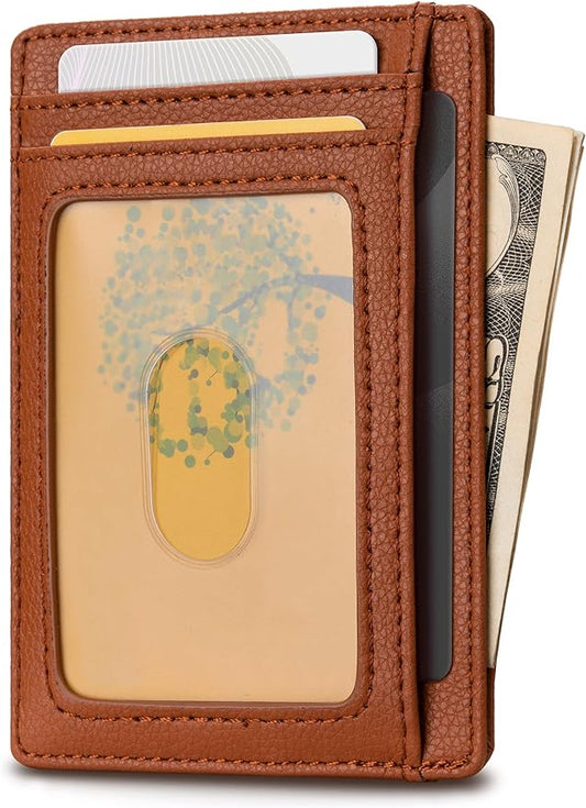 Buffway Slim Minimalist Front Pocket RFID Blocking Leather Wallets for Men and Women - Lichee Light Brown