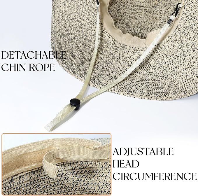 Beach Sun Hats for Women,Wide Brim Straw Hat Floppy Packable UPF 50+ UV Protection with for Summer