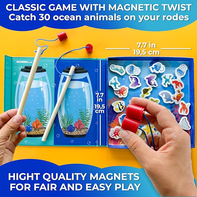 QUOKKA Magnet Game for Kids 3-5 - Fishing Game Kids Ages 4-8 - Travel I Road Trip I Plane I Car Ride - Magnetic Toddler Travel Toys