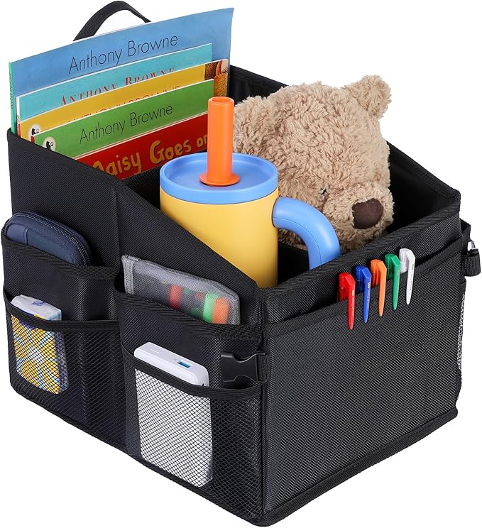CASHINE Foldable Car Seat Organizer - Oxford Fabric Storage Box for Back Seat, Car Front Seat Organizer Universal Fit for Kids