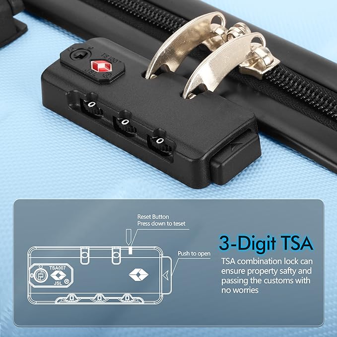 AnyZip Luggage PC ABS Hardside Lightweight Suitcase with 4 Universal Wheels TSA Lock Checked-Medium 24 Inch Light Blue