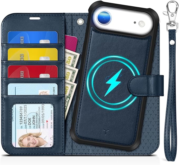 TUCCH 2-in-1 Detachable Wallet Case for iPhone Air (6.5-inch) 2025, RFID Blocking | 4 Card Holders | Wireless Charging | Wrist Strap | Kickstand | Magnetic | PU Leather Protective Cover | Dark Blue