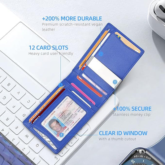 Zitahli Wallet for Men - with Money Clip Slim Leather Slots Credit Card Holder RFID Blocking Bifold Minimalist Wallets with Gift Box