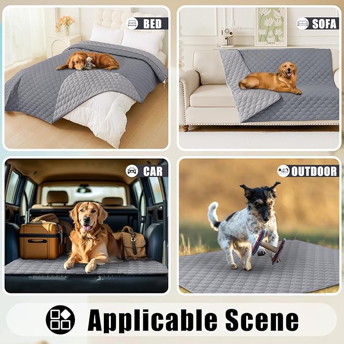 Smiry Waterproof Dog Bed Cover Blanket, Soft Reversible Pet Blanket, Washable Leakproof Cats Dogs Couch Cover for Sofa, Couch, Furniture, Plaid (82x82 Inch, Grey/Light Grey)