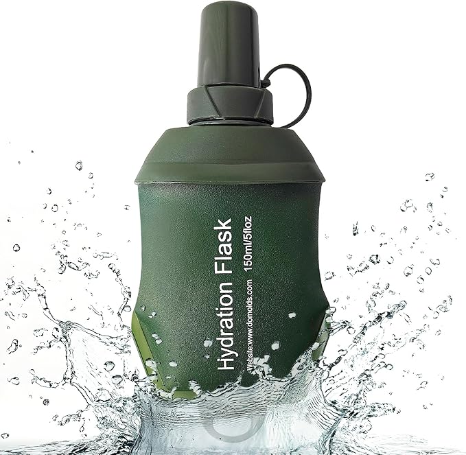FR 150ml Soft Flask, Collapsible Soft Water Bottle for Hydration Packs - Running & Hiking Folding Water Bottle（Green）