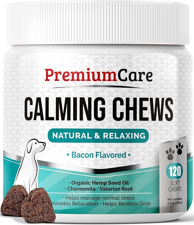 PREMIUM CARE Calming Chews for Dogs, Made in USA - Helps with Dog Anxiety, Separation, Barking, Stress Relief, Thunderstorms and More, 9.3 oz (264g), 120 Count