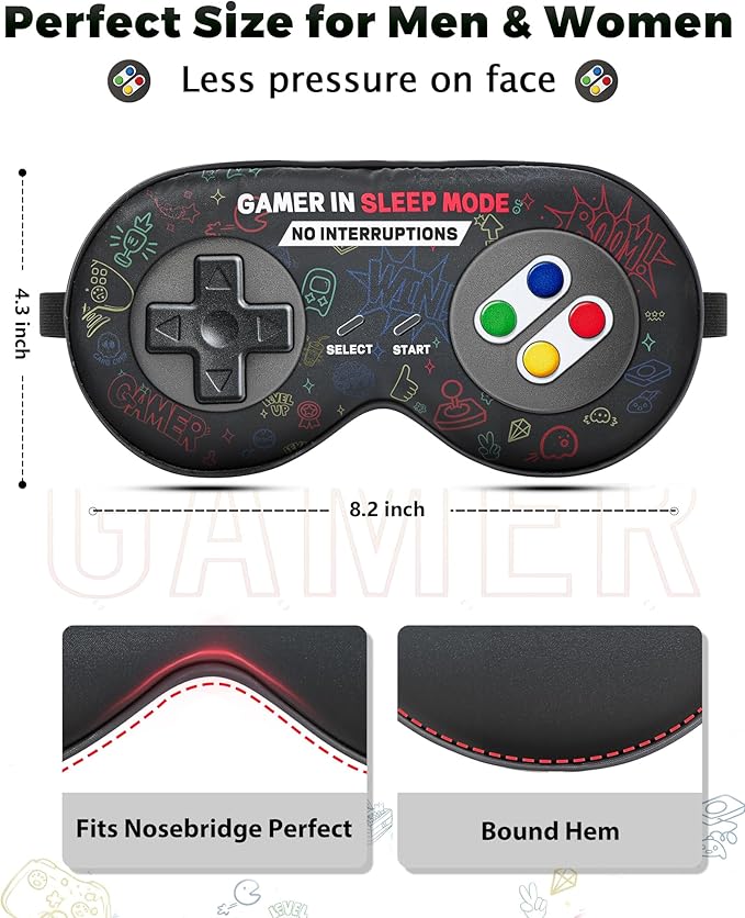 BeeVines 100% Real Mulberry Silk Sleep Mask 2 Pack, Original Design Game Themed Pure Silk Blackout Eye Cover for Adults & Teens, Adjustable Strap, Skin-Friendly Eye Mask, Reduce Puffy Eyes, for Travel