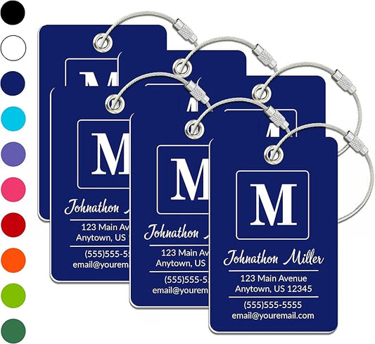 Personalized Luggage Tag | 6 Pack | Custom Luggage Tags for Suitcases | Kids Backpack Tag | 10 Color Options & Choose Font, Font Color
