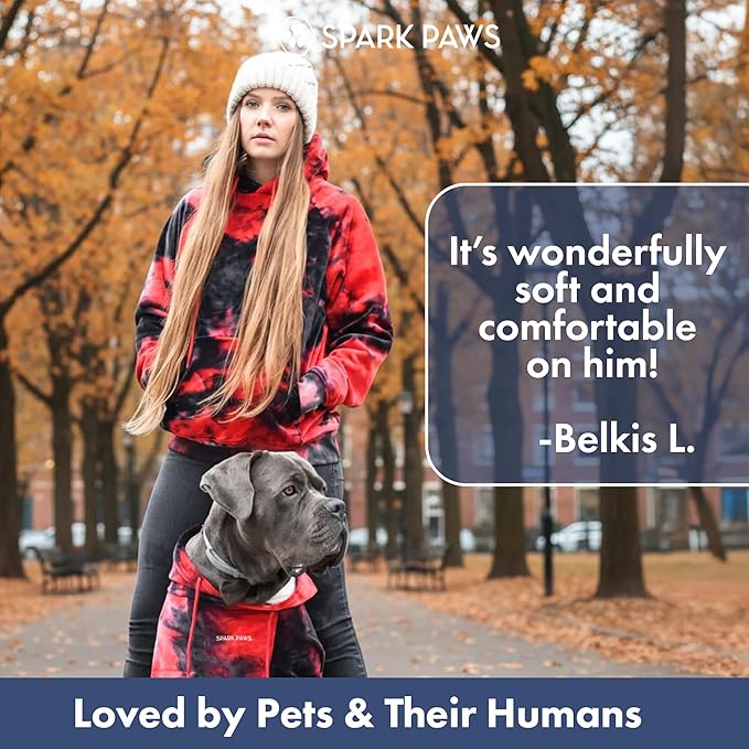 Spark Paws Dog Hoodie – Premium Dog Sweater for Small, Medium, and Large Dogs | Warm Outfits for French Bulldogs, Pitbull, Puppy, Winter Jacket Alternative - Red & Black - S